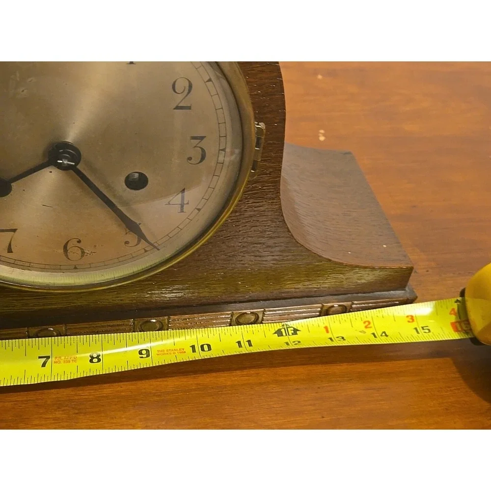 ANTIQUE NAPOLEON HAT CHIMING MANTEL CLOCK  OAK CASE